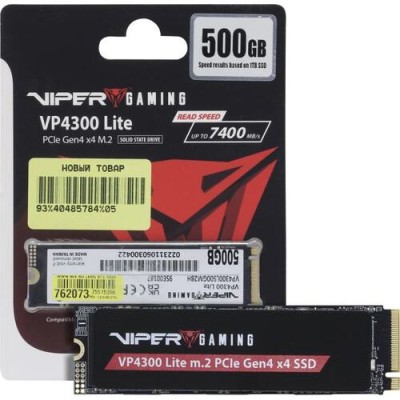 Patriot VP4300L500GM28H VP4300 Lite 500GB M.2 2280 PCIe Gen4 x4 SSD DRAMLESS; Speed: 7000/4000